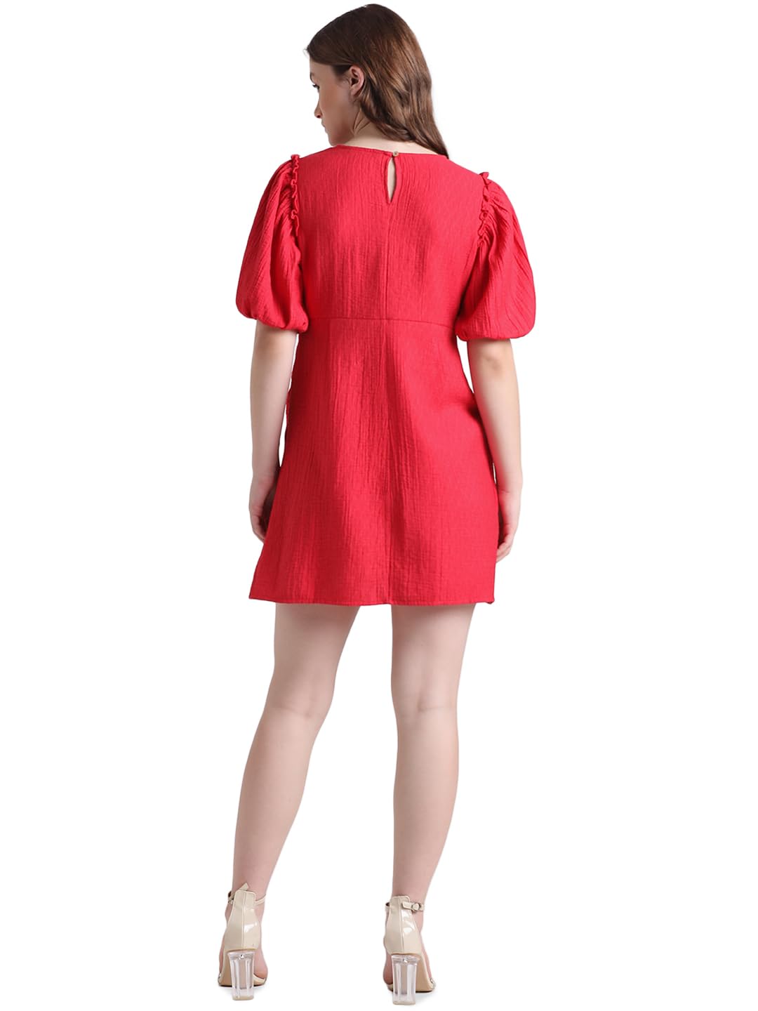 ONLY Women's Cotton Blend Wrap Mini Dress (15323361-Jalapeno Red_Jalapeno