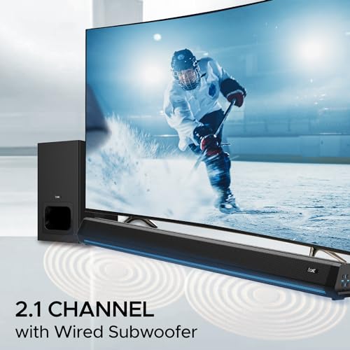 boAt Aavante Bar 2700 300W Signature Sound, 2.1CH with Wired Subwoofer, Multi-Compatibility, EQ Modes, Remote Control, Bluetooth Sound Bar, Home Theatre Soundbar Speaker (Midnight Black)