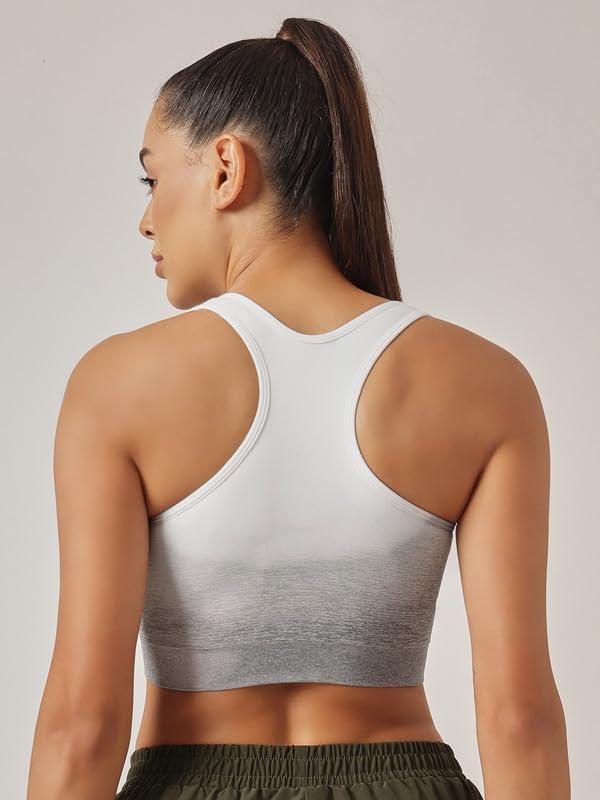 Clovia Women's Low Impact Printed Sports Bra with Removable Cups (BRS083P01_L_Grey)