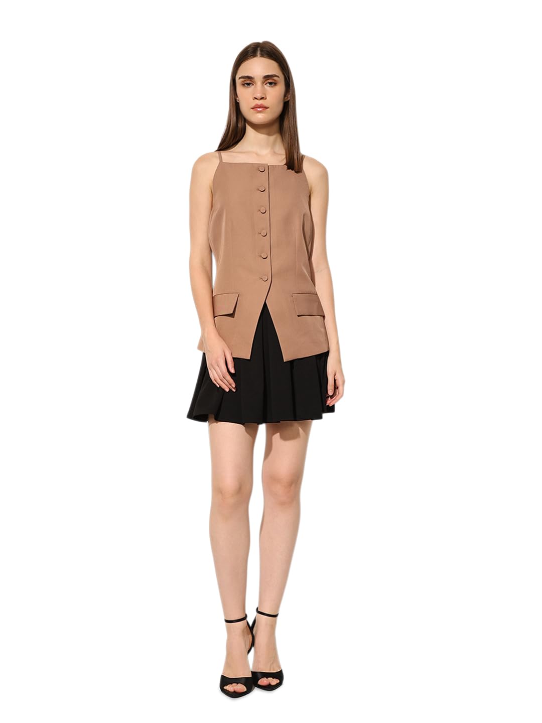 ONLY Women's Solid Regular Fit Light Brown Top