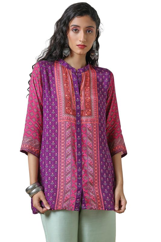 Soch Womens Purple Viscose Muslin A Line Tunic with Floral Print