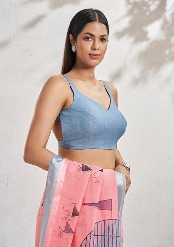 SALWAR STUDIO Sky Blue Denim Readymade Blouse- Pack of 1.