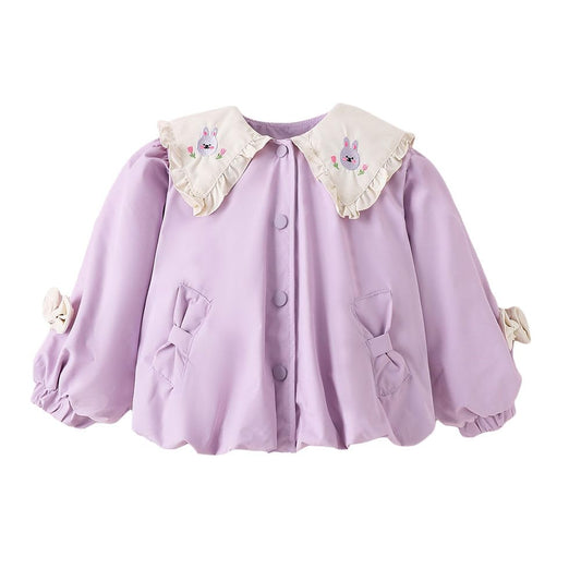 Hopscotch Baby Girls Polyester Waist Length Jackets in Lavender Color For Ages (18-24 Months)