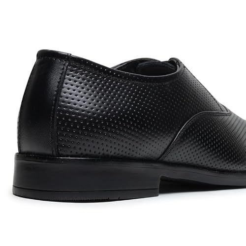 HAYES LONDON Formal Troy Shoes for Men | Black Textured Genuine Leather | Versatile Comfort | Size 8