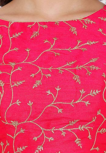 SALWAR STUDIO S Women's Rani Cotton Silk Embroidered Readymade Saree Blouse -SSB2445-RANI