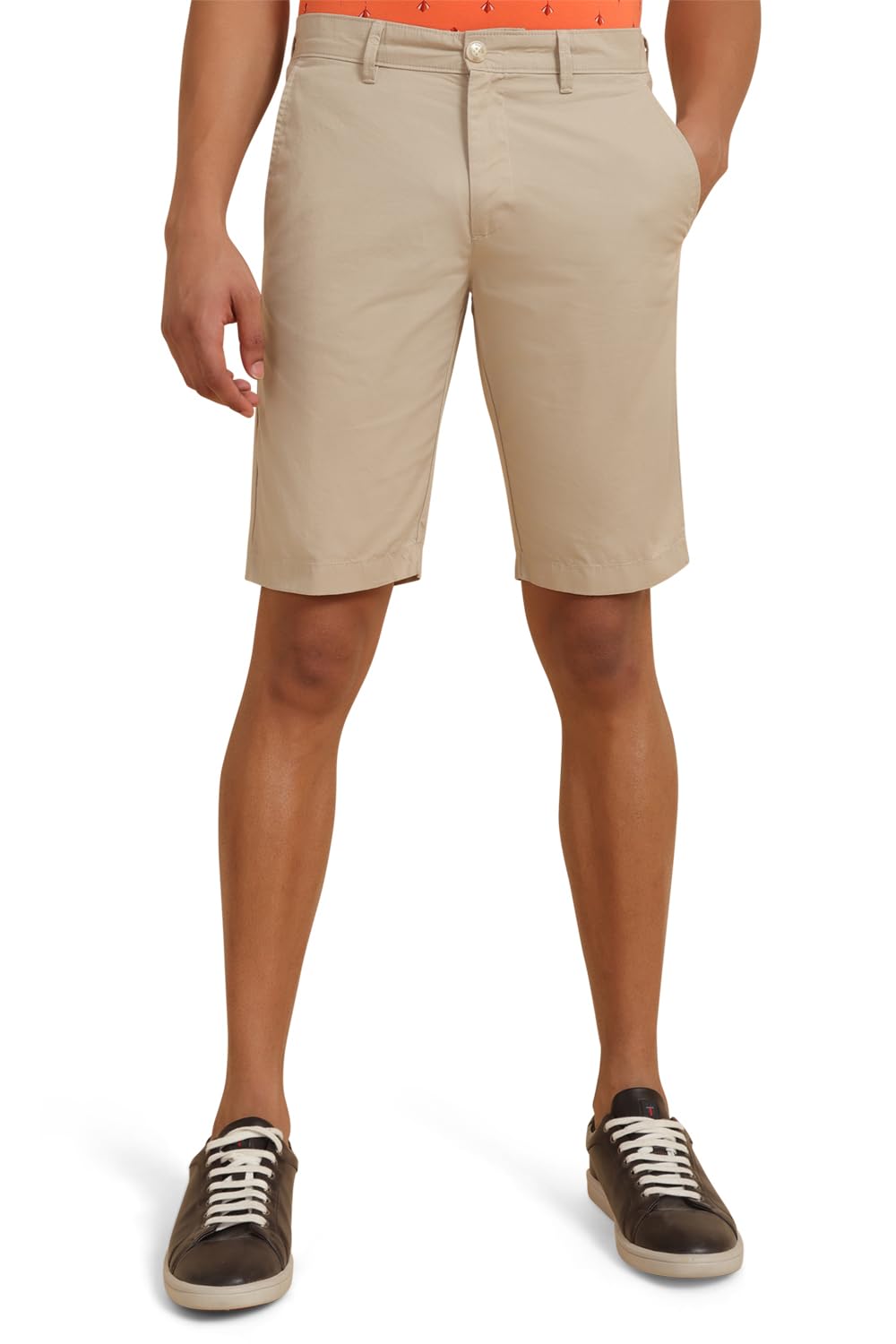 Men Beige Solid Slim Fit Shorts