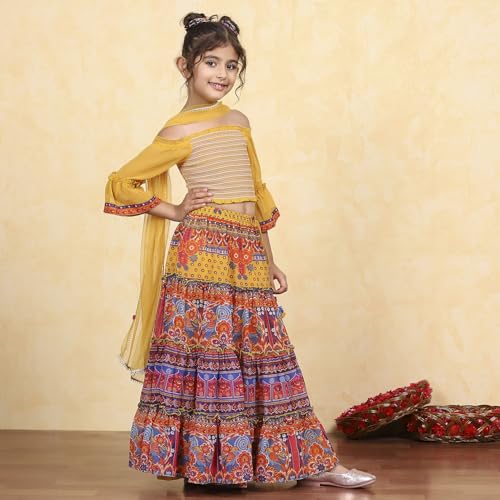 Biba Girl's Polyester Lehenga Set (KWPRSMKT6453AW25MLTI_Multicolor_2 3 Years)