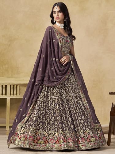 Zeel Clothing Women's Sequins and Thread Embroidered Work Georgette Lehenga Choli With Dupatta (5134-Women-Lehenga-Choli-Latest; Free size) (Light Purple)
