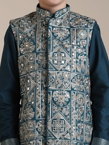 Manyavar Blended Viscose Self Design Kurta Jacket Pyjama Set for Child(6-8 years)