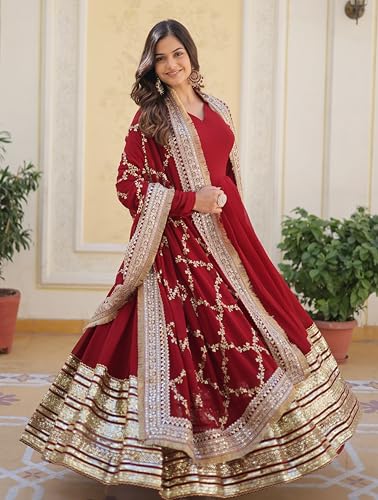 Fashion Basket Georgette Solid Anarkali Dress for Women Maroon