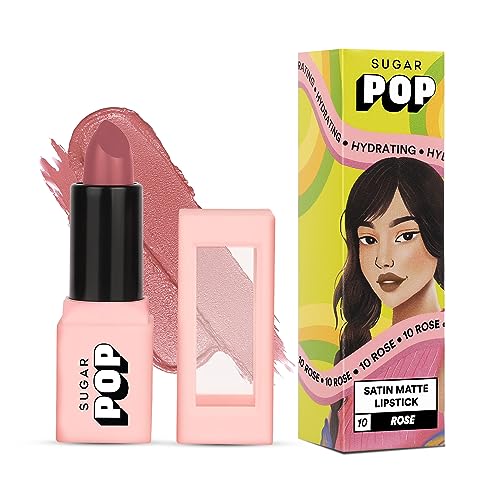 SUGAR POP Satin Matte Lipstick - 10 Rose (Soft Pink) - 3 gm - Infused with Vitamin E, Shea Butter & Jojoba Oil l Ultra Pigmented, Hydrating, Weightless Formula