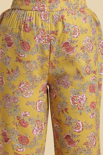 W for Woman Yellow Floral Printed Kurta, Pants and Pink Dupatta Set_24AUWS19723-121076_L