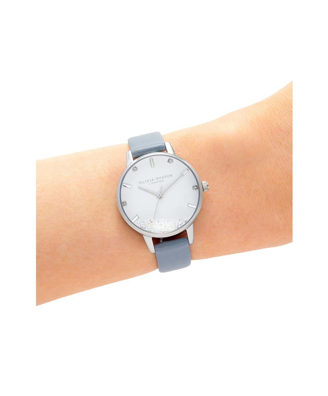Olivia burton The Wishing Watch Qtz Basic White & Stone Round Dial Women's Watch|Chalk Blue Vegan Material Material|Blue Color Band - OB16SG07