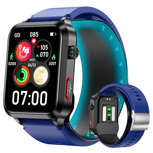 Yowow BIT Blood Pressure Smart Watch Air Bag Air Cuff, 24/7 Heart Rate Blood Oxygen Body Temperature Sleep Respiration Rate Health Monitor Activity Tracker Familiy Data Sharing (Blue)