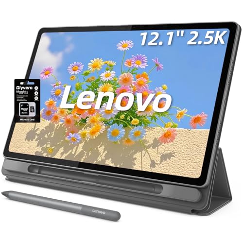Lenovo 12.1″ Idea Tab Plus, 2.5K Touchscreen, 90Hz Lightweight Tablet, MediaTek Dimensity 6400, 8 GB RAM 256 GB Storage(128GB UFS+128GB SD Card), Integrated Arm Mali-G57 MC2, Tab Pen and Folio Case