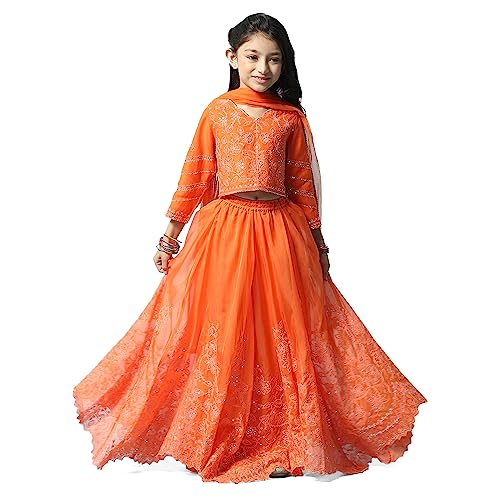 BIBA Girls Polyester Lehenga Set Readymade Orange 7