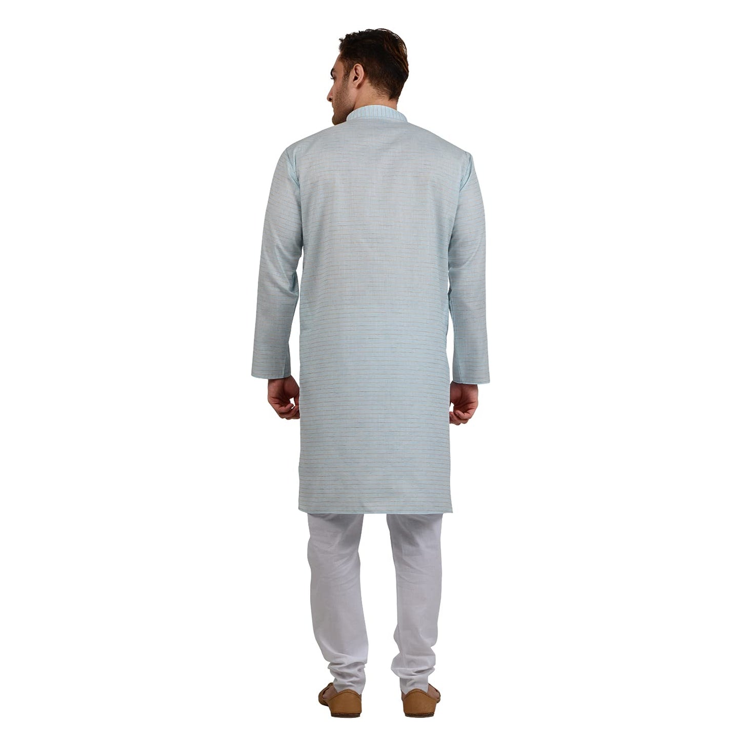 LUCKWIN Men's Cotton Linen Horizontal Stripe Kurta in Blue [LWKurta108-38]
