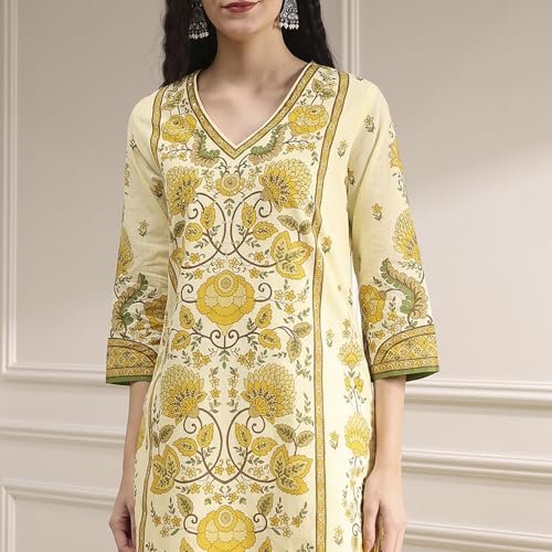 Biba Women's Cotton Kurta Set (SKDBAGE30591AW25CRM_Cream