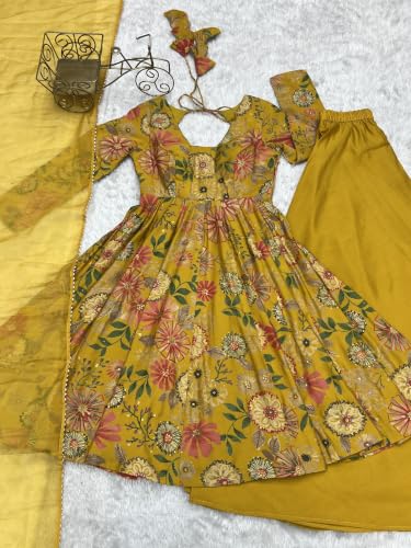 Leeli Peeri Designer Women's Roman Silk Printed Flared Kurta Palazzo And Dupatta Set