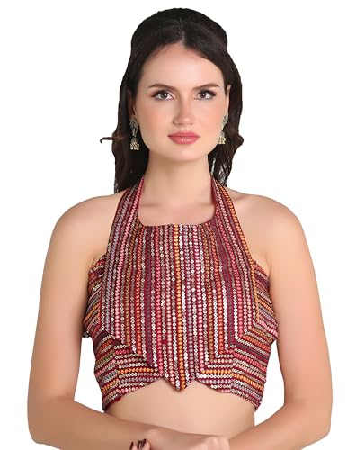 ANTHARI DESIGNER Women's Silk Sleeveless Indian Ethnic Designer Fancy Stitched Readymade Saree Blouse for Women Lehenga Choli Maroon