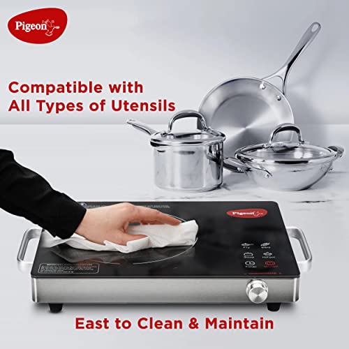 Pigeon Radiant Infrared Cooktop 2000 Watt, Compatable for all cooking utensils, Black, Medium
