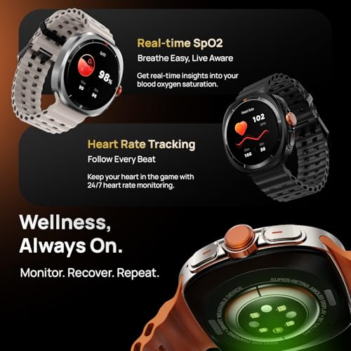 Fire-Boltt Axiom Round Smart Watch 1.43″ Super AMOLED Display with Always‑On Mode, Bluetooth Calling, Rotating Crown, SPO₂ & Heart Rate Monitor, IP67 Waterproof Silicone Smartwatch for Men - White