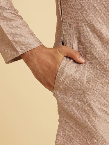 Manyavar Men's Art Silk Jacquard Textured Kurta Pajama Set (Walnut,XXL)