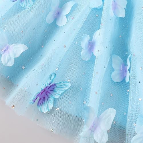 Hopscotch Girls Blue Short Sleeves 3D Butterfly Applique Party Dress for Age (4-5 Years)