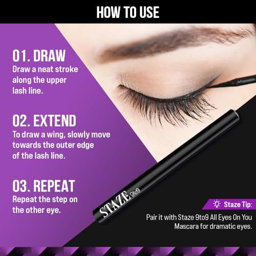 Staze 9To9 All Eyes On You Gel Eyeliner|Smudgeproof,Waterproof,16 Hrs Long Stay|One Stroke Application Formula|Lightweight,Water Resistent|Ultra-Pigmented Intense Matte Finish|01 Blackest Black|1.8Ml