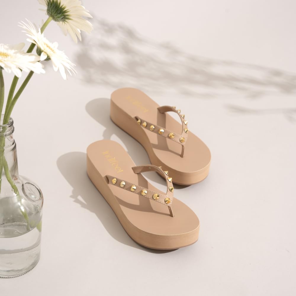 Indifeet - platform heel sandals for women, women's stylish platforms heels, women's latest flatforms wedges, woman comfortable flatform sandal, ladies wedge footwear, beige