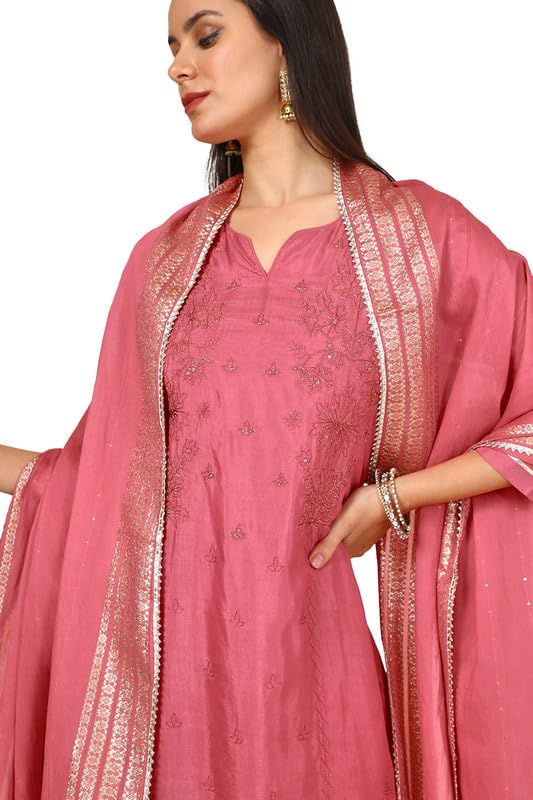 Soch Womens Pink Viscose Blend Embroidered Suit Set With Sequins