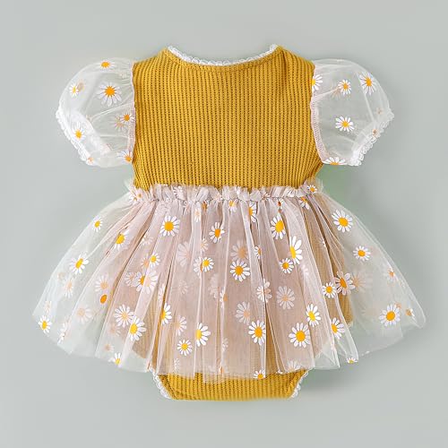 Hopscotch Baby Girls Floral Print Short Sleeves Mustard Bodysuits For Ages (12-18 Months)