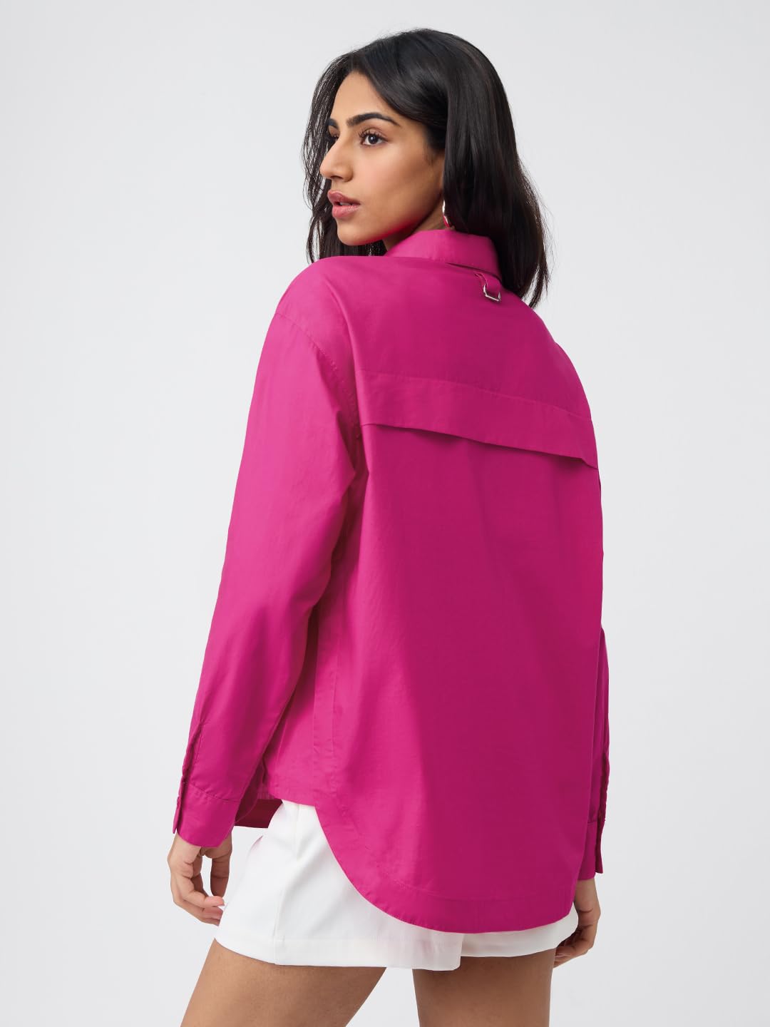 The Souled Store Solids: Desire Women and Girls Full Sleeves Spread Collar Pink Solid Cotton Oversized Fit Lightweight Comfortable All-Season Shirt for Casual Streetwear