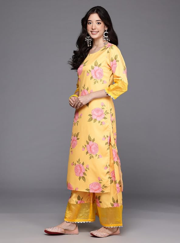 Ahalyaa Women's Polyester Kurta Set (AHKUPZDU-COMBO-1123_Yellow