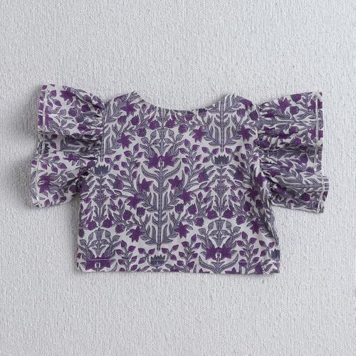 Hopscotch Girls Short Sleeves Purple 3-Pc Floral Lehenga Set For Age (2-3 Years)