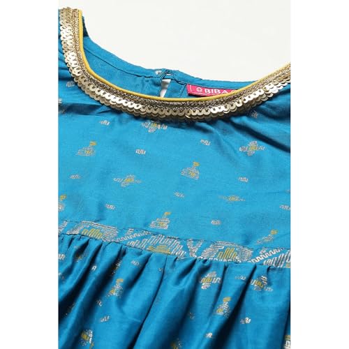 BIBA Girl's Cotton Printed Gathered Kid Kurta with Pant & Dupatta(Kw5482_Blue_9)
