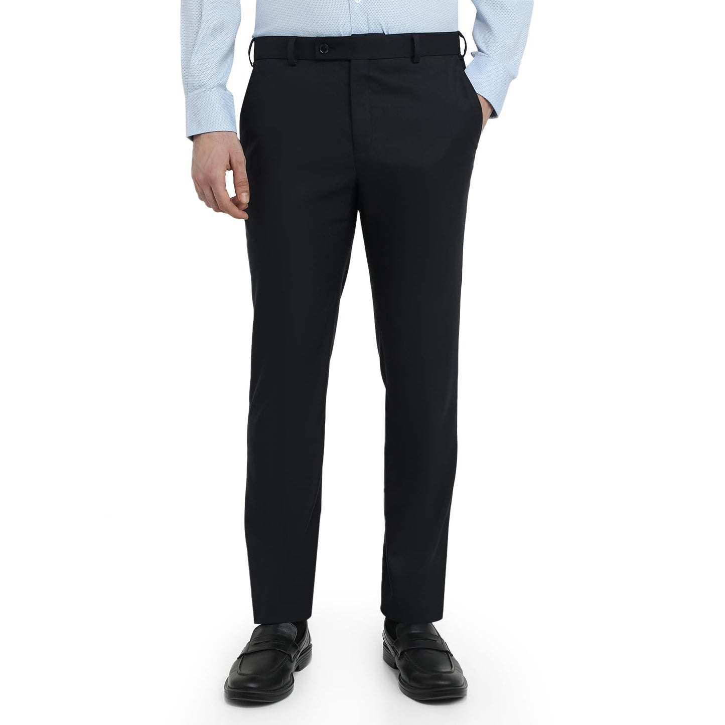 Raymond Men Slim Fit Solid Pattern Poly Viscose Blend Flat Front Formal Trouser Blue