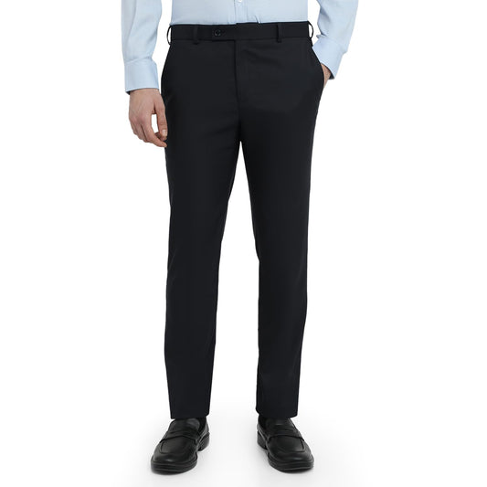 Raymond Men Slim Fit Solid Pattern Poly Viscose Blend Flat Front Formal Trouser Blue