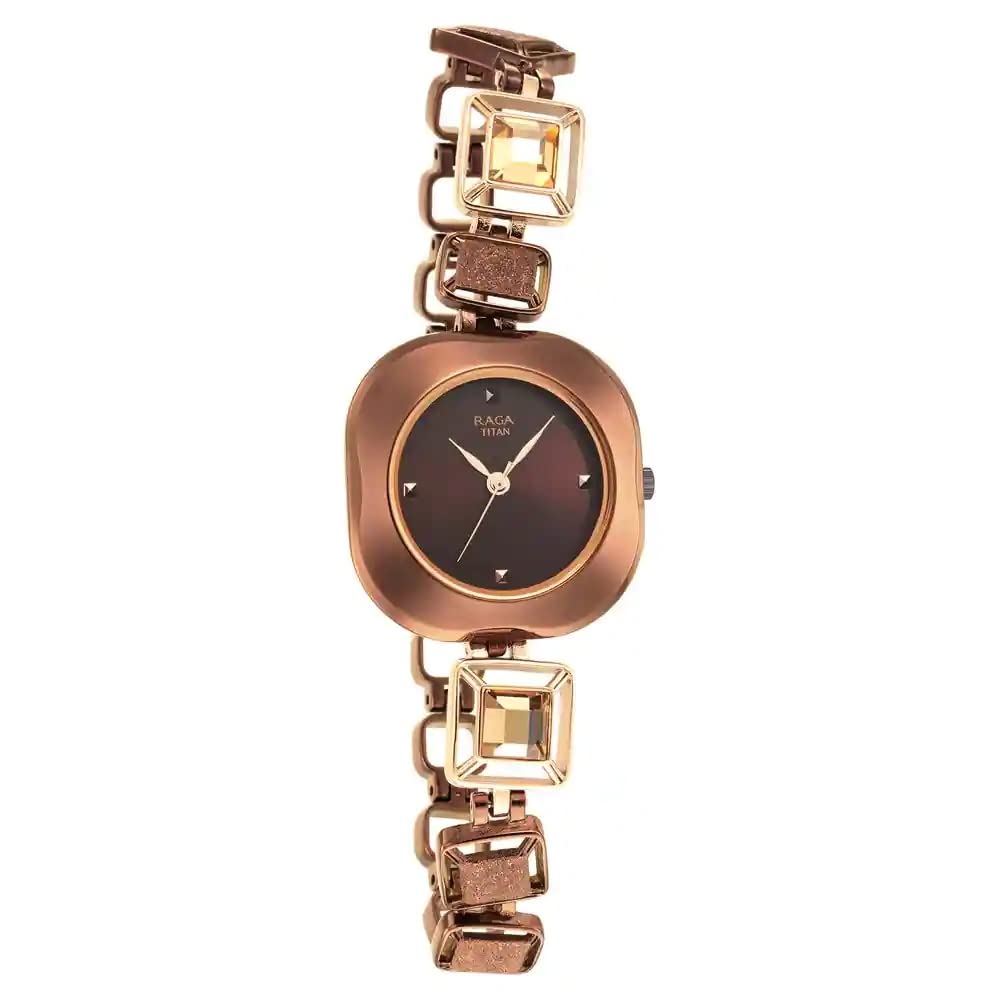 Titan Raga Love All Quartz Analog Brown Dial Metallic Brown Metal Strap Watch for Women - NT95156KM01