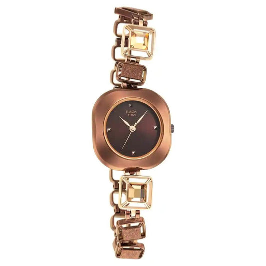 Titan Raga Love All Quartz Analog Brown Dial Metallic Brown Metal Strap Watch for Women - NT95156KM01