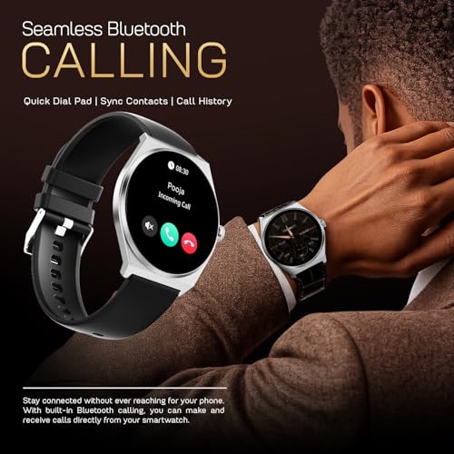 Fire-Boltt Phoenix Nova Smartwatch 1.43” Slim Super AMOLED Display, 466x466 Pixel Always-On Display, Bluetooth Calling, Health Tracker for Men & Women Midnight Black