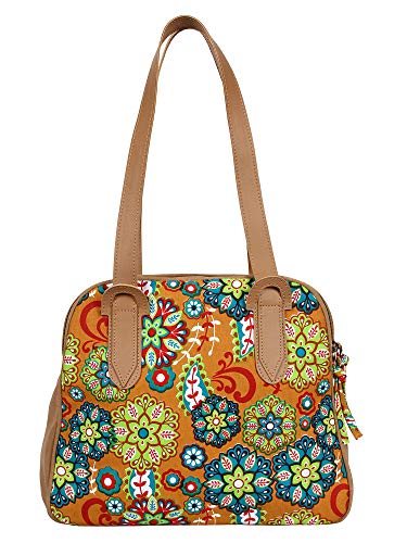 Anekaant Florid Printed Canvas & PU Shoulder Bag Beige & Multi