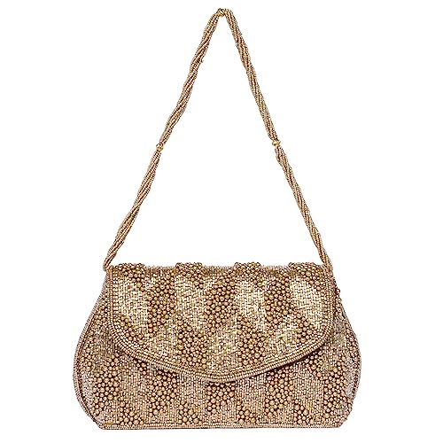 Peora Gold Clutch Purses for Women Handmade Evening Sling Handbag Stylish Bridal Fashion Clutch Bag for Girls (C158G)