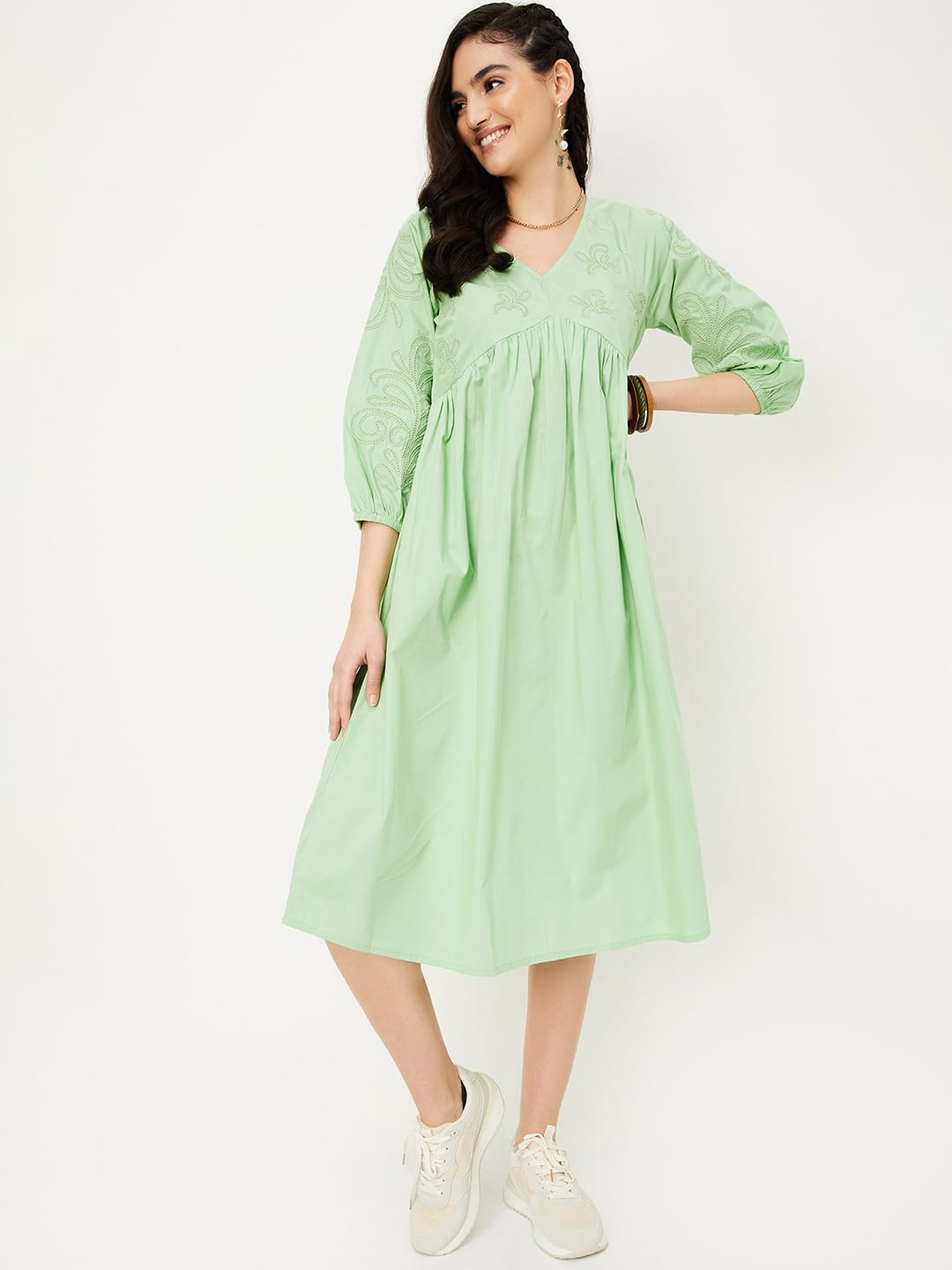 Max Women's Cotton Classic Midi Dress (Green)