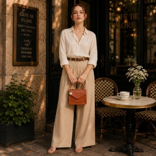 Caprese X Emily in Paris Tiara Small Satchel - Premium Textured Faux Leather Handbag for Women with Multi-Compartment Interior, Adjustable Detachable Strap & Exclusive Chain Flower Charm