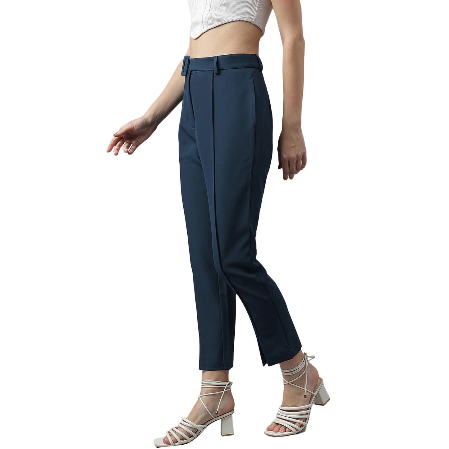 Latin Quarters Women Teal High-Rise Straight Fit Solid Pant/Trousers for Casual Wear_M