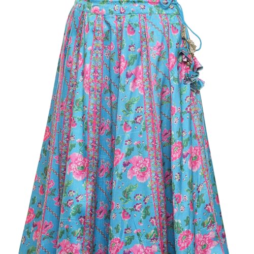 BIBA Womens Polyester Blend Printed Straight Polyester Blend Lehenga Set(Skdassorted9040_Turquoise_Xl) Readymade Turquoise Xl