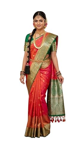 SREE KUMARAN Women's Traditional Handloom Kanchipuram Silk Pure Pattu Sarees | Unstitched Blouse (VSK275-1)