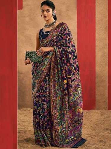 AAHLYO WOMEN'S Kashmiri Jal Cotton Patola Saree for Women | Cotton Saree | Sarees with Unstitched Blouse (BLACK)