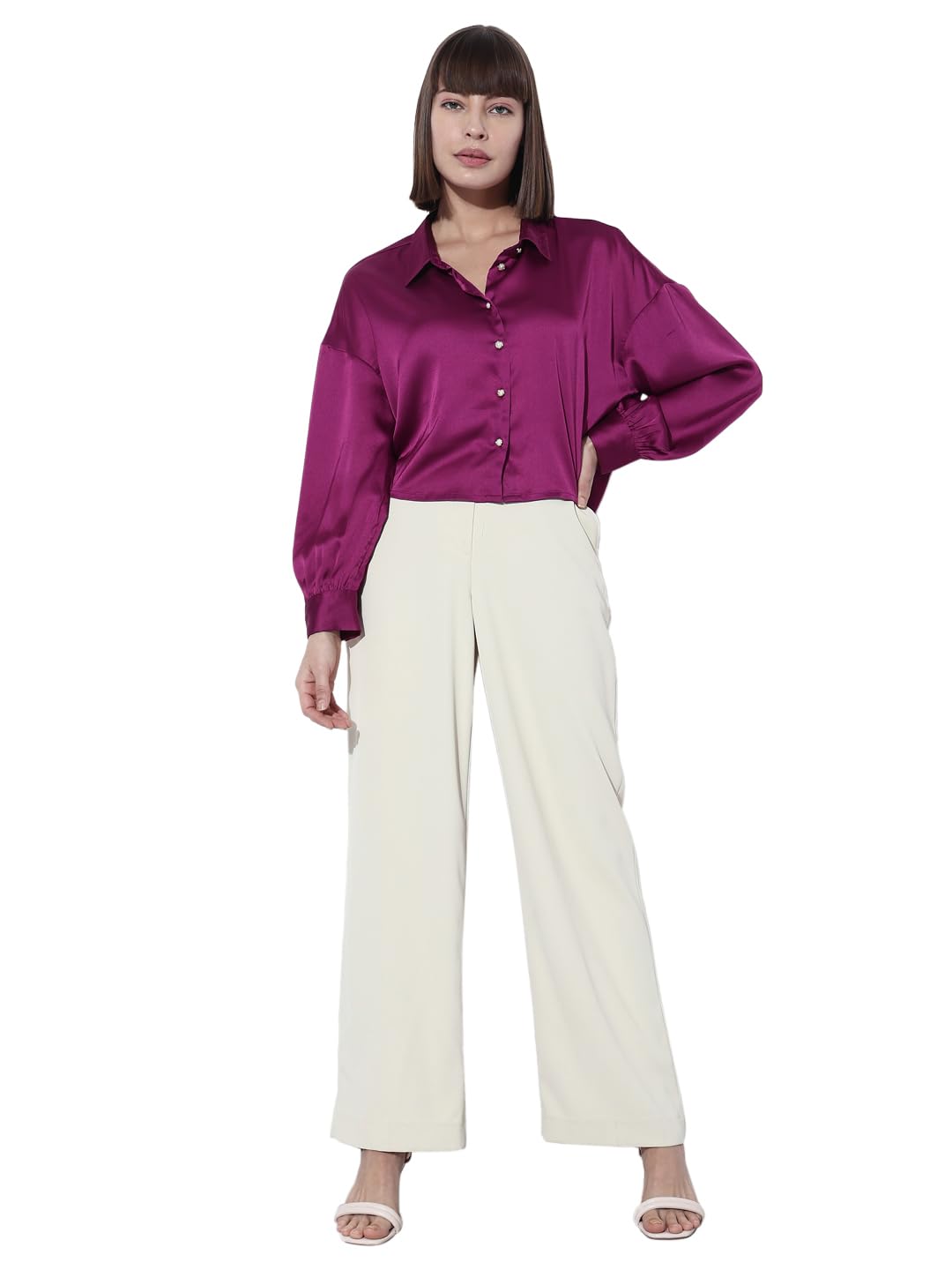VERO MODA Purple Satin Cropped Shirt